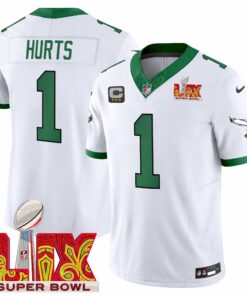 Jalen Hurts 1 Philadelphia Eagles Kelly Green Super Bowl Champions LIX Patch Vapor Limited Jersey - White JS8497 nicesnker