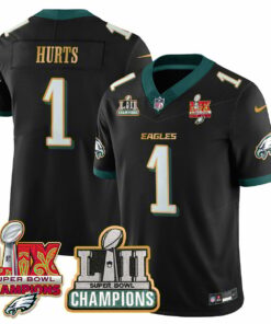Jalen Hurts 1 Philadelphia Eagles LII-LIX Super Bowl Champions Vapor Limited Gold Jersey - Black JS9132 nicesnker