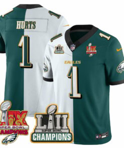 Jalen Hurts 1 Philadelphia Eagles LII-LIX Super Bowl Champions Vapor Limited Gold Jersey - Split JS6960 nicesnker