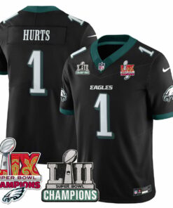 Jalen Hurts 1 Philadelphia Eagles LII-LIX Super Bowl Champions Vapor Limited Jersey - Black JS2270 nicesnker