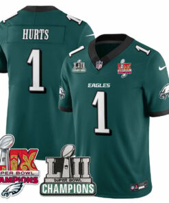 Jalen Hurts 1 Philadelphia Eagles LII-LIX Super Bowl Champions Vapor Limited Jersey - Midnight Green JS9008 nicesnker