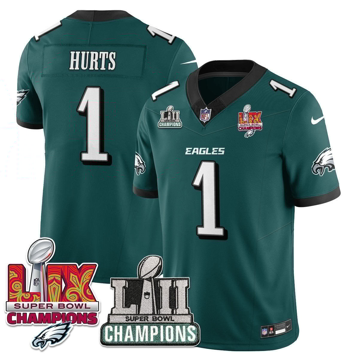 Jalen Hurts 1 Philadelphia Eagles LII-LIX Super Bowl Champions Vapor Limited Jersey - Midnight Green JS9008 nicesnker