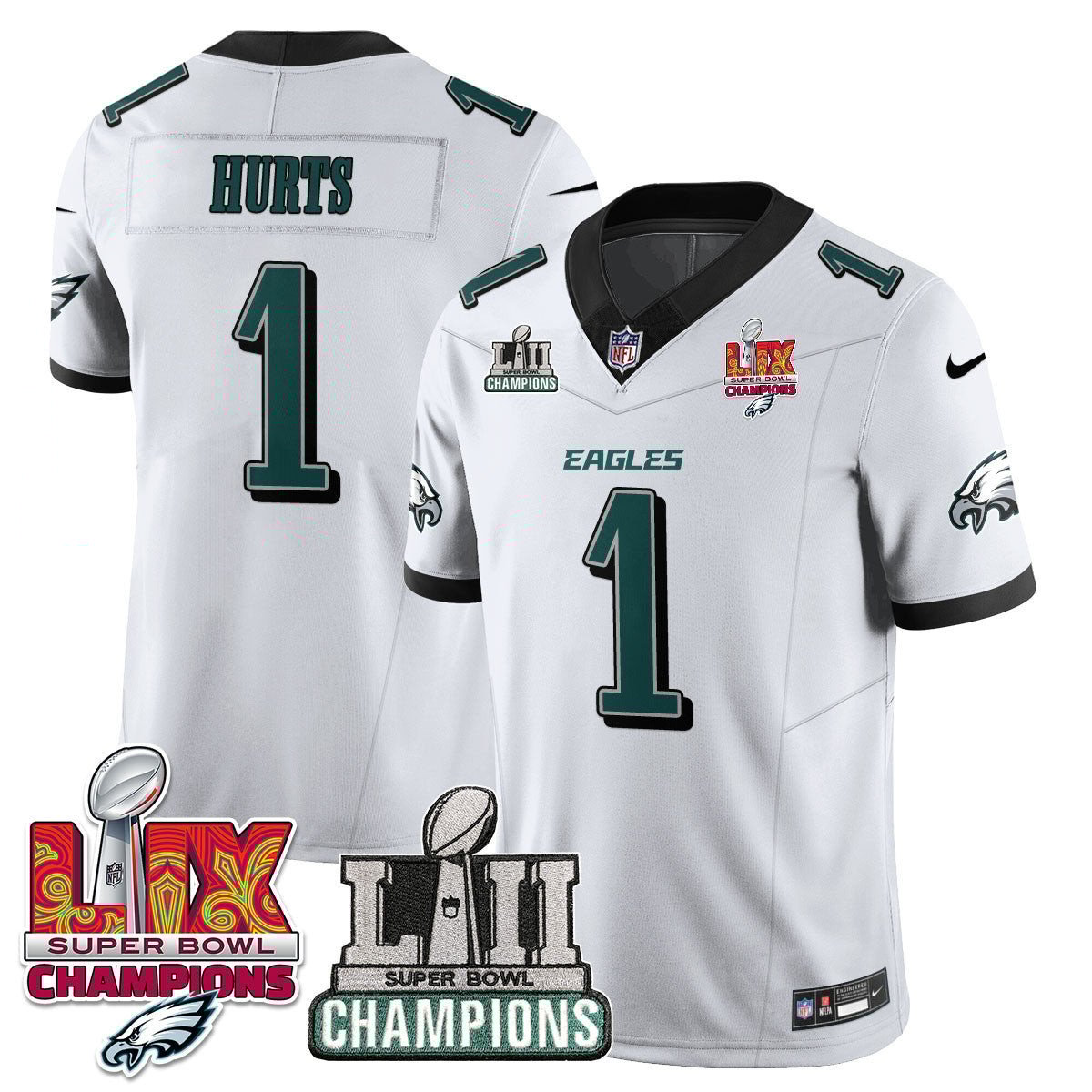 Jalen Hurts 1 Philadelphia Eagles LII-LIX Super Bowl Champions Vapor Limited Jersey - White JS5918 nicesnker