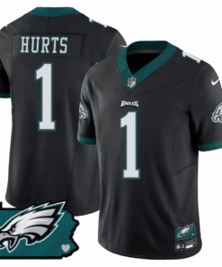 Jalen Hurts 1 Philadelphia Eagles Pennsylvania State Map Patch Game Men Jersey - Black JS2640 nicesnker