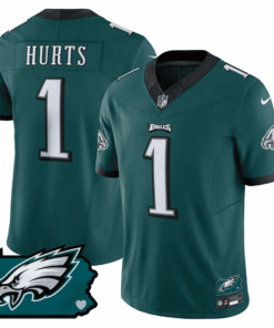 Jalen Hurts 1 Philadelphia Eagles Pennsylvania State Map Patch Game Men Jersey - Midnight Green JS2685 nicesnker