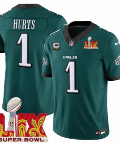 Jalen Hurts 1 Philadelphia Eagles Super Bowl Champions LIX Patch Vapor Limited Jersey - Midnight Green JS8682 nicesnker