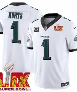 Jalen Hurts 1 Philadelphia Eagles Super Bowl Champions LIX Patch Vapor Limited Jersey - White JS3506 nicesnker