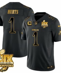 Jalen Hurts 1 Philadelphia Eagles Super Bowl LIX Champions Gold Vapor Limited Jersey - Black Gold JS1428 nicesnker