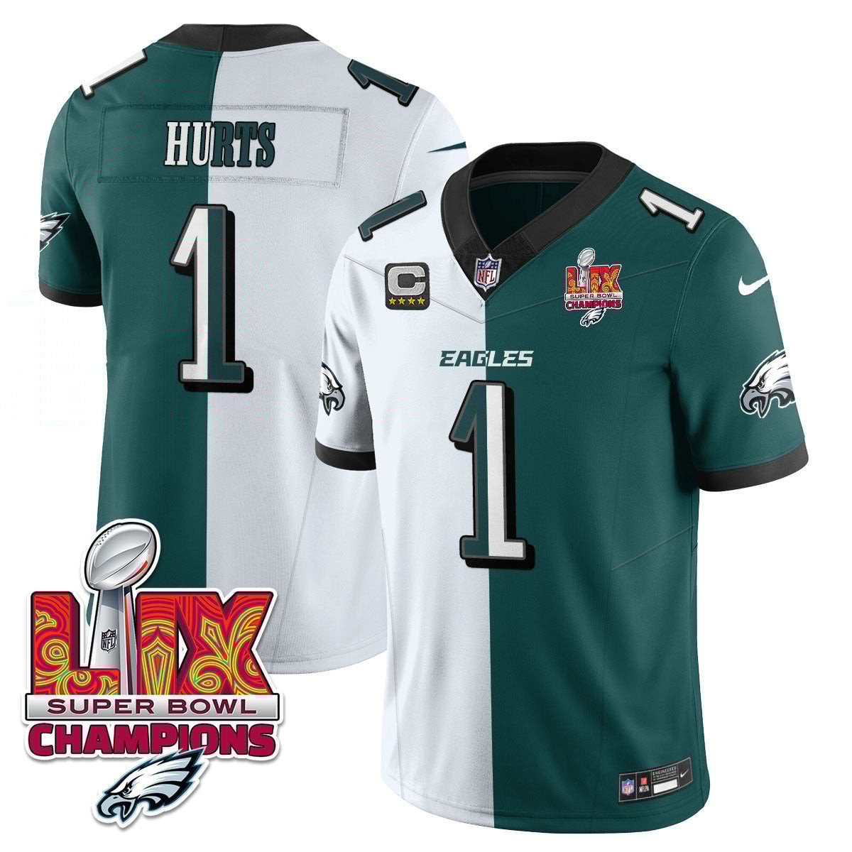 Jalen Hurts 1 Philadelphia Eagles Super Bowl LIX Champions Gold Vapor Limited Jersey - Split JS9904 nicesnker