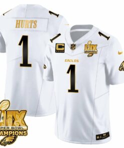Jalen Hurts 1 Philadelphia Eagles Super Bowl LIX Champions Gold Vapor Limited Jersey - White Gold JS2866 nicesnker