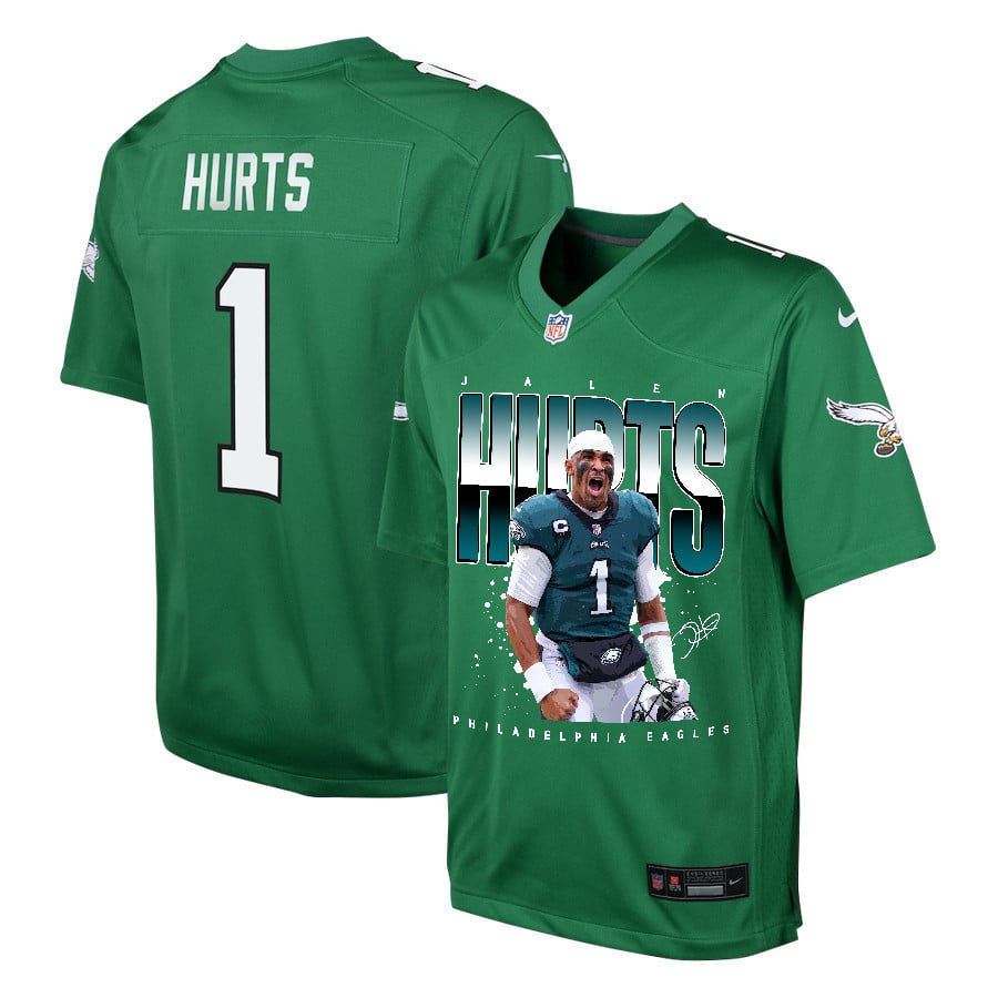 Jalen Hurts 1 Philadelphia Eagles Victory Game YOUTH Jersey - Kelly Green JS7346 nicesnker