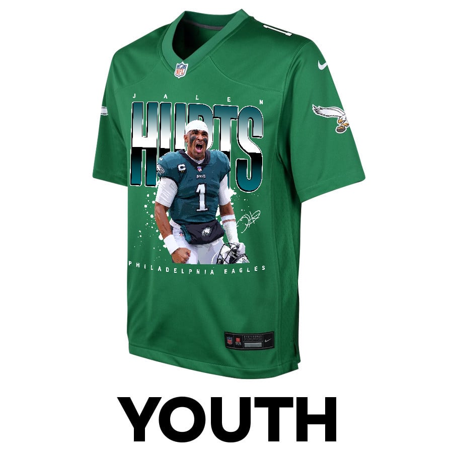 Jalen Hurts 1 Philadelphia Eagles Victory Game YOUTH Jersey - Kelly Green JS7346 nicesnker - Image 2