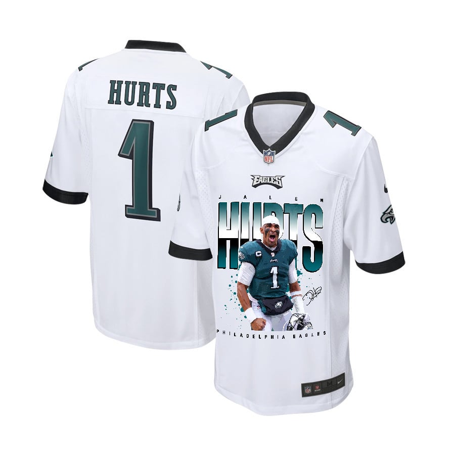 Jalen Hurts 1 Philadelphia Eagles Victory Game YOUTH Jersey - White JS7857 nicesnker