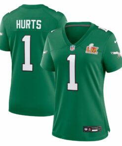 Jalen Hurts 1 Philadelphia Eagles Women's Super Bowl LIX 2nd Alternate Game Jersey - Kelly Green JS4799 nicesnker