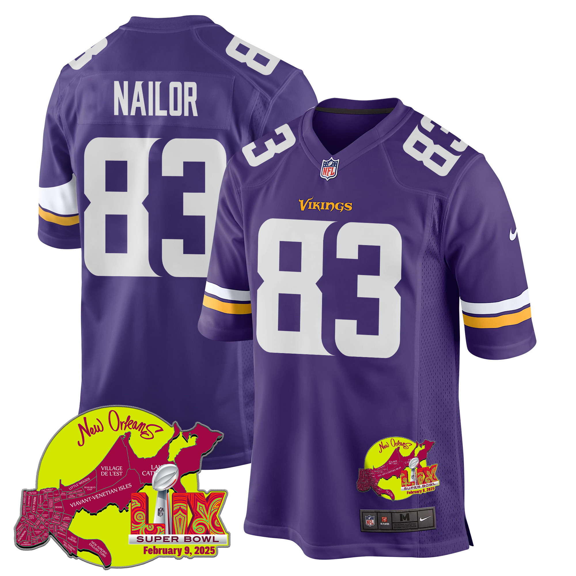 Jalen Nailor 83 Minnesota Vikings Super Bowl LIX New Orleans Patch Game Men Jersey - Purple JS5541 nicesnker