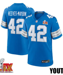 Jalen Reeves-Maybin #42 Detroit Lions Super Bowl LIX YOUTH Jersey - Blue JS4864 nicesnker