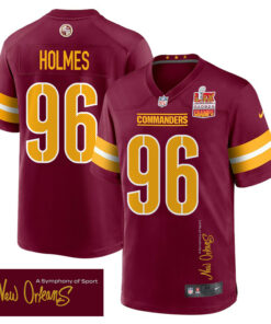 Jalyn Holmes 96 Washington Commanders Super Bowl LIX Champions Patch 'New Orleans - A Symphony of Sport' EMBROIDERED Game Men Jersey - Burgundy JS9625 nicesnker