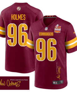 Jalyn Holmes 96 Washington Commanders Super Bowl LIX Champions Patch 'New Orleans - Where Legends Are Made' EMBROIDERED Game Men Jersey - Burgundy JS9471 nicesnker