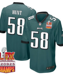 Jalyx Hunt 58 Philadelphia Eagles Super Bowl LIX Champions Patch Game Men Jersey - Midnight Green JS6519 nicesnker