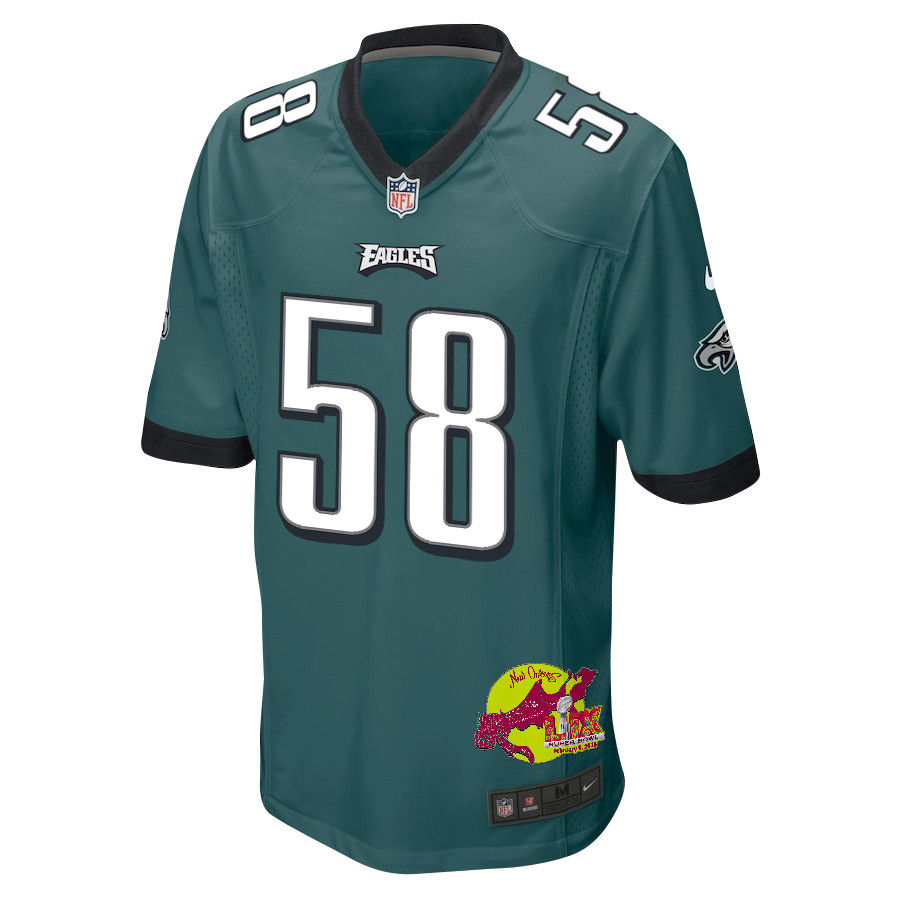 Jalyx Hunt 58 Philadelphia Eagles Super Bowl LIX New Orleans Patch Game Men Jersey - Midnight Green JS7596 nicesnker - Image 3