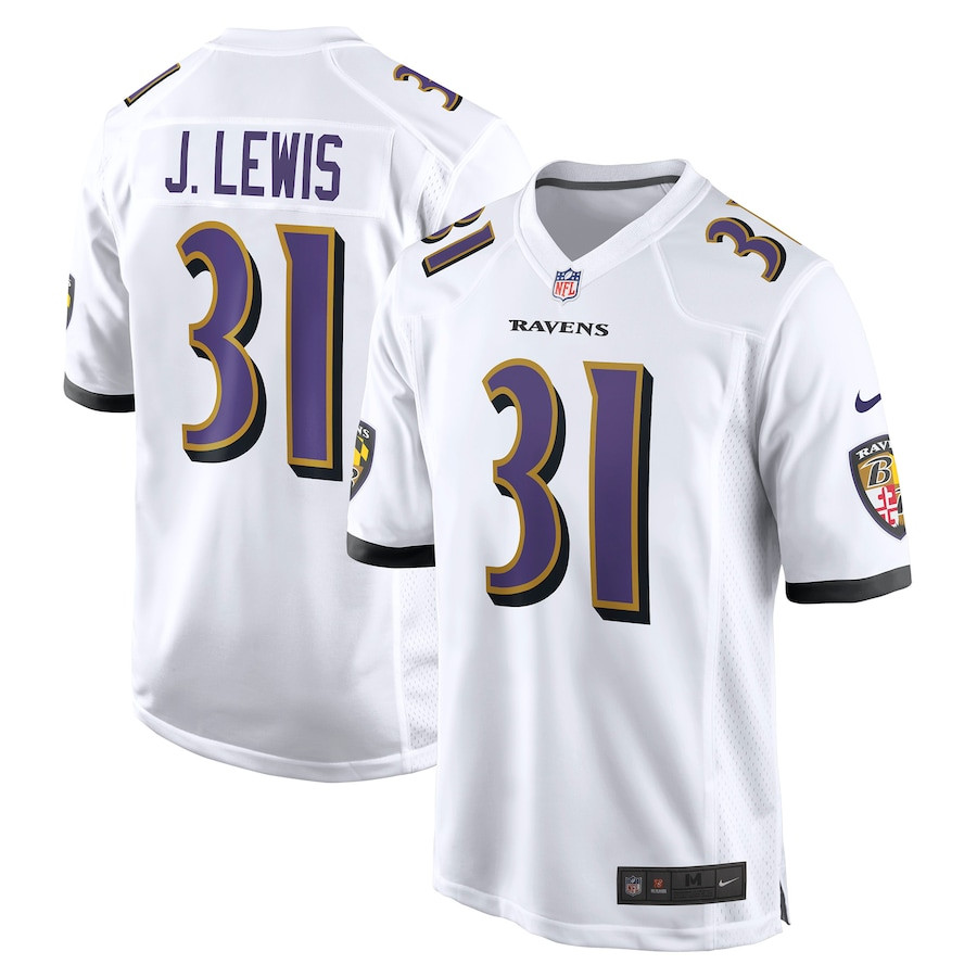 Jamal Lewis 31 Baltimore Ravens Men Retired Game Jersey - White JS3881 nicesnker
