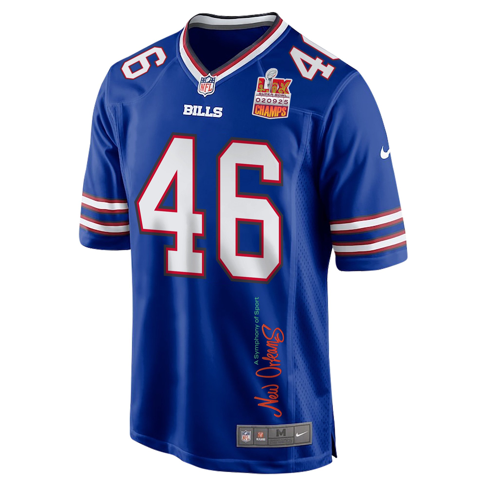 Ja'Marcus Ingram 46 Buffalo Bills Super Bowl LIX Champions Patch 'New Orleans - A Symphony of Sport' EMBROIDERED Game Men Jersey - Royal JS7910 nicesnker - Image 3