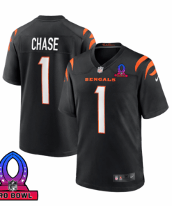 Ja'Marr Chase 1 Cincinnati Bengals 2025 Pro Bowl Patch Game Men Jersey - Black JS1753 nicesnker