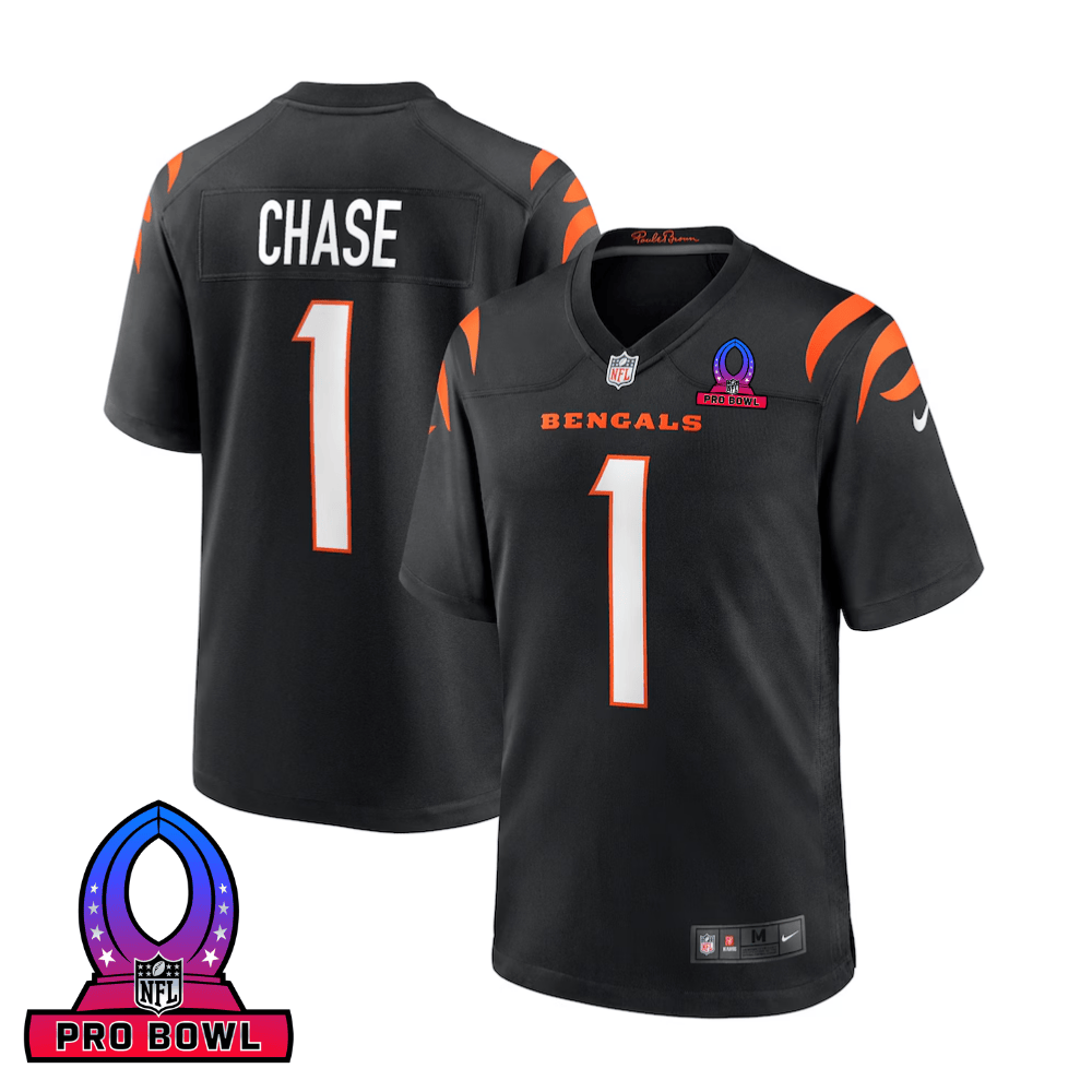 Ja'Marr Chase 1 Cincinnati Bengals 2025 Pro Bowl Patch Game Men Jersey - Black JS1753 nicesnker
