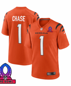 Ja'Marr Chase 1 Cincinnati Bengals 2025 Pro Bowl Patch Game Men Jersey - Orange JS6645 nicesnker