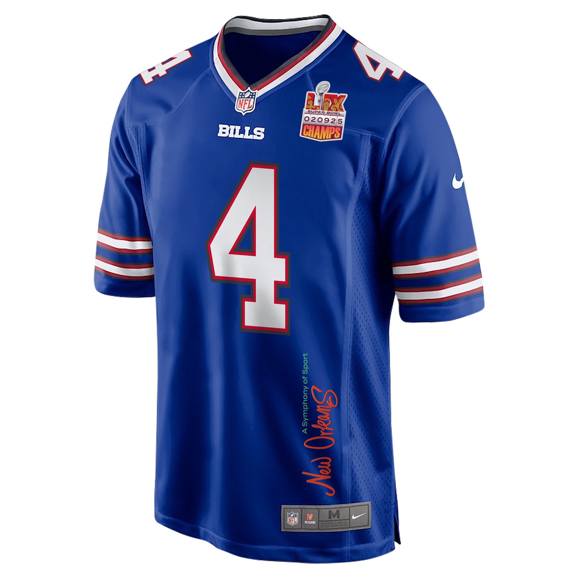 James Cook 4 Buffalo Bills Super Bowl LIX Champions Patch 'New Orleans - A Symphony of Sport' EMBROIDERED Game Men Jersey - Royal JS4660 nicesnker - Image 3