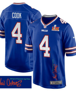 James Cook 4 Buffalo Bills Super Bowl LIX 'New Orleans - Where Passion Ignites' EMBROIDERED Game Men Jersey - Royal JS3130 nicesnker