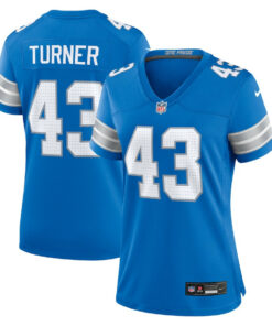 James Turner 43 Detroit Lions Women's Game Jersey - Blue JS7837 nicesnker