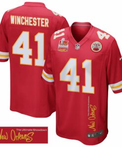 James Winchester 41 Kansas City Chiefs Super Bowl LIX Champions Patch 'New Orleans - The Ultimate Showdown' EMBROIDERED Game Men Jersey - Red JS1322 nicesnker