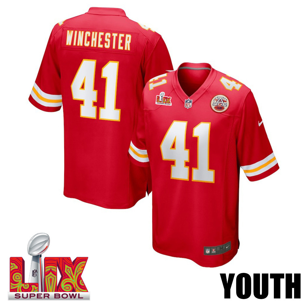 James Winchester #41 Kansas City Chiefs Super Bowl LIX YOUTH Jersey - Red JS1971 nicesnker
