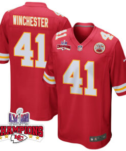 James Winchester 41 Kansas City Chiefs Super Bowl LVIII Champions 4 Stars Patch Game Men Jersey - Red JS1949 nicesnker