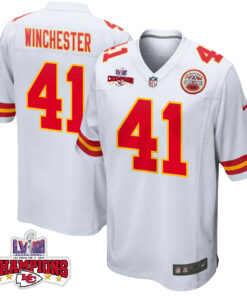 James Winchester 41 Kansas City Chiefs Super Bowl LVIII Champions 4 Stars Patch Game Men Jersey - White JS8543 nicesnker
