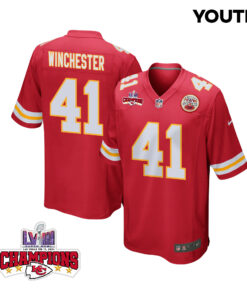 James Winchester 41 Kansas City Chiefs Super Bowl LVIII Champions 4 Stars Patch Game YOUTH Jersey - Red JS5326 nicesnker