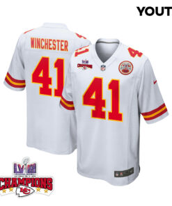 James Winchester 41 Kansas City Chiefs Super Bowl LVIII Champions 4 Stars Patch Game YOUTH Jersey - White JS3210 nicesnker