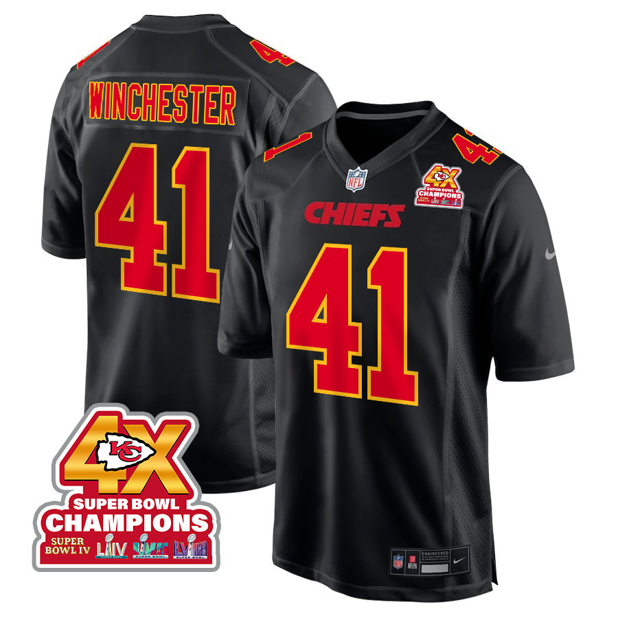James Winchester 41 Kansas City Chiefs Super Bowl LVIII Champions 4X Fashion Game Men Jersey - Carbon Black JS8293 nicesnker