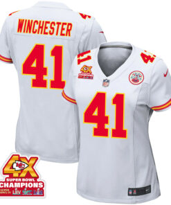 James Winchester 41 Kansas City Chiefs Super Bowl LVIII Champions 4X Game Women Jersey - White JS4589 nicesnker