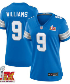Jameson Williams #9 Detroit Lions Super Bowl LIX Women's Jersey - Blue JS4071 nicesnker