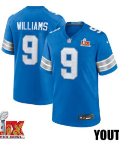Jameson Williams #9 Detroit Lions Super Bowl LIX YOUTH Jersey - Blue JS9614 nicesnker