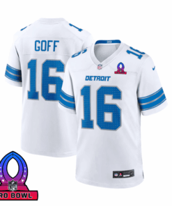 Jared Goff 16 Detroit Lions 2025 Pro Bowl Patch Game Men Jersey - White JS3094 nicesnker
