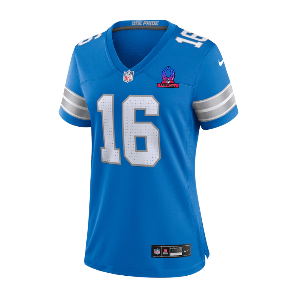 Jared Goff 16 Detroit Lions 2025 Pro Bowl Patch Women Game Jersey - Blue JS5722 nicesnker - Image 3
