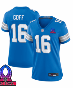 Jared Goff 16 Detroit Lions 2025 Pro Bowl Patch Women Game Jersey - Blue JS5722 nicesnker