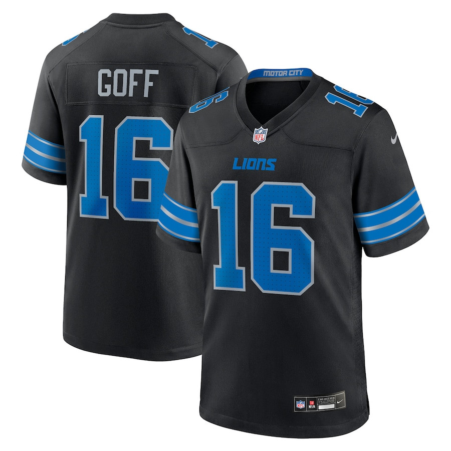 Jared Goff 16 Detroit Lions 2nd Alternate Game Jersey - Black, Men JS2341 nicesnker