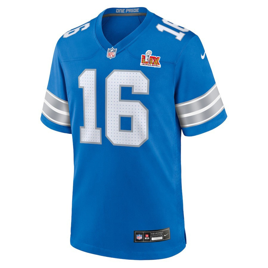 Jared Goff #16 Detroit Lions Super Bowl LIX Jersey - Men's - Blue JS5350 nicesnker - Image 2