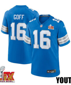 Jared Goff #16 Detroit Lions Super Bowl LIX YOUTH Jersey - Blue JS7506 nicesnker