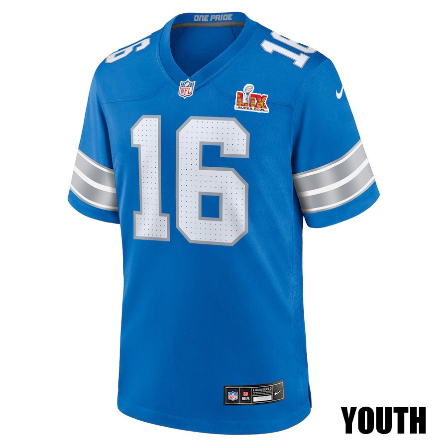 Jared Goff #16 Detroit Lions Super Bowl LIX YOUTH Jersey - Blue JS7506 nicesnker - Image 2