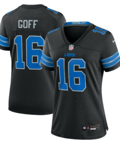 Jared Goff 16 Detroit Lions Women's Alternate Game Jersey - Black JS3985 nicesnker